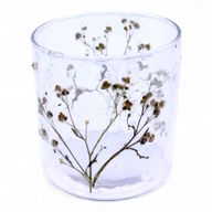 Naturligt Blommigt Glas - Rak Ljuslykta - Prästkrage (8x8cm)