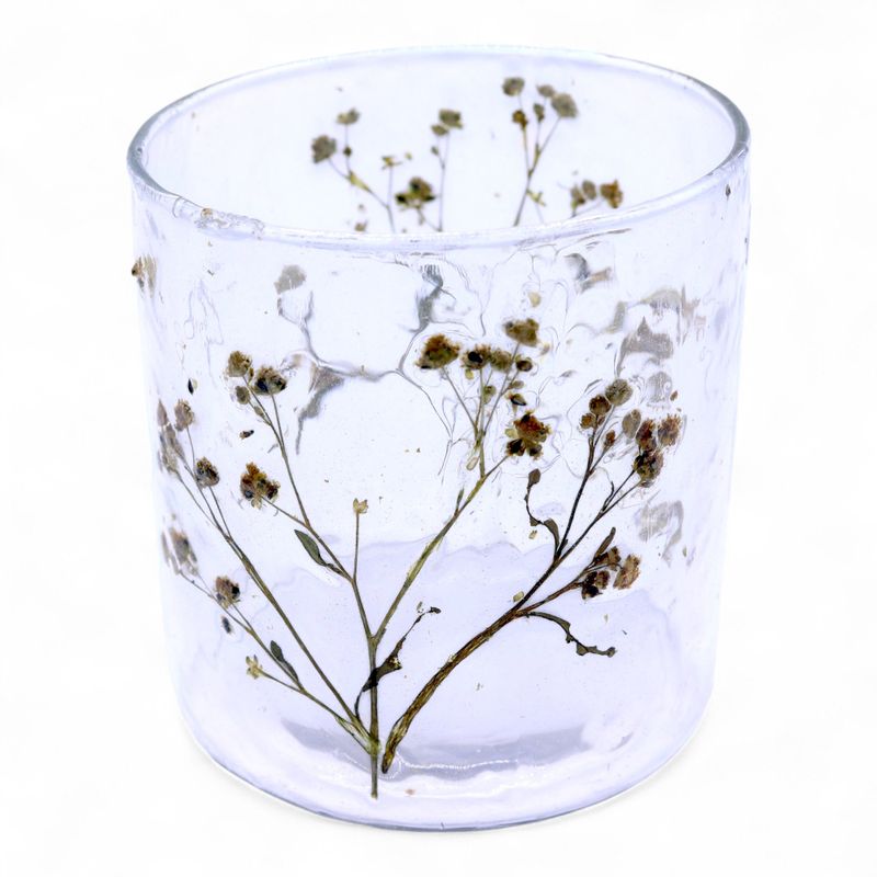 Naturligt Blommigt Glas - Rak Ljuslykta - Prästkrage (8x8cm)