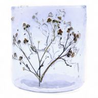 Naturligt Blommigt Glas - Rak Ljuslykta - Prästkrage (8x8cm)
