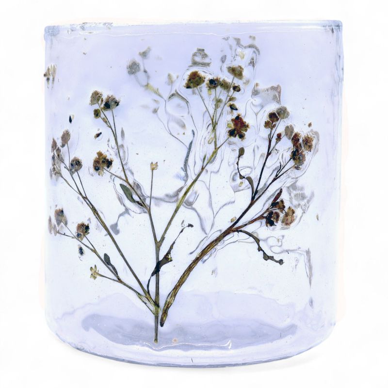 Naturligt Blommigt Glas - Rak Ljuslykta - Prästkrage (8x8cm)