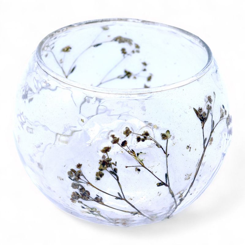 Naturligt Blommigt Glas - Skålformad Ljuslykta - Prästkrage (8x10cm)
