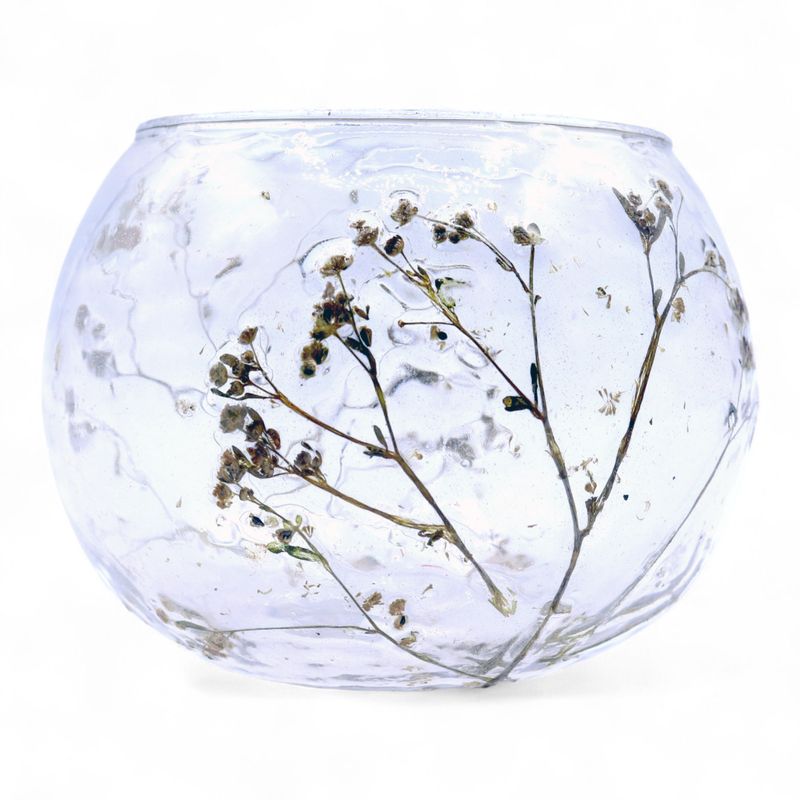 Naturligt Blommigt Glas - Skålformad Ljuslykta - Prästkrage (8x10cm)