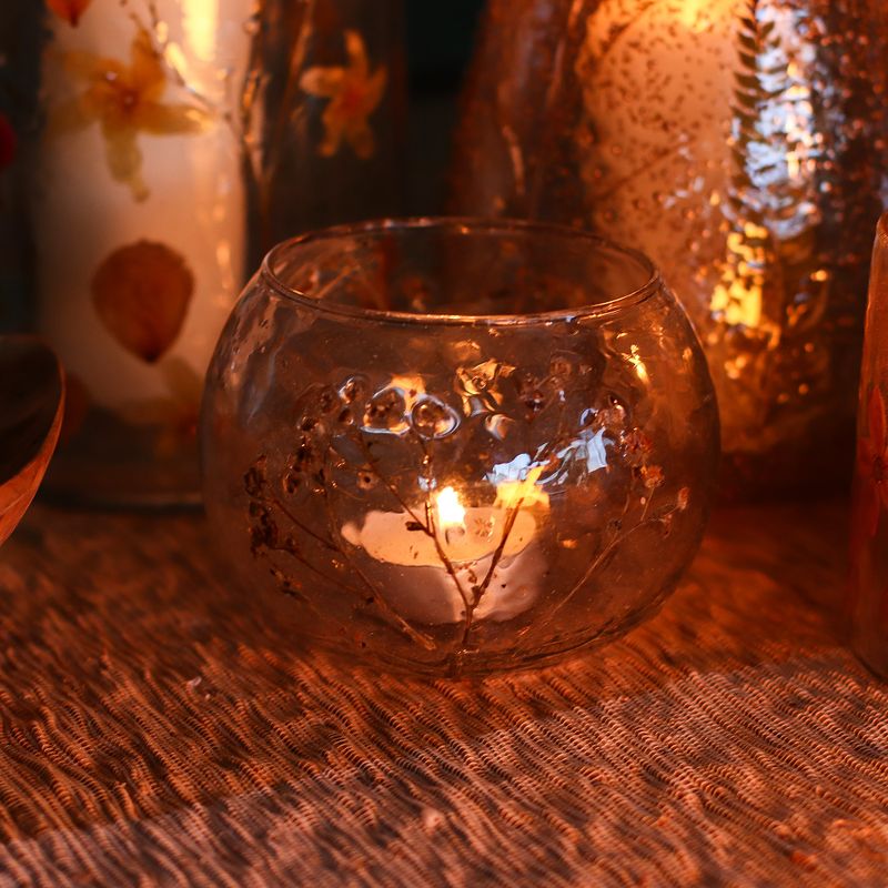 Naturligt Blommigt Glas - Skålformad Ljuslykta - Prästkrage (8x10cm)