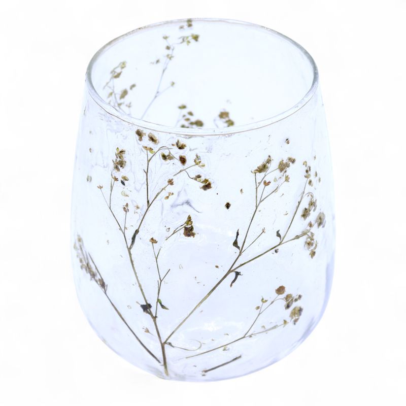 Naturligt Blommigt Glas - Vasformad Ljuslykta - Prästkrage (12x11cm)