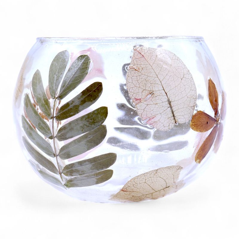 Naturligt Blommigt Glas - Skålformad Ljuslykta - Vår (8x10cm)