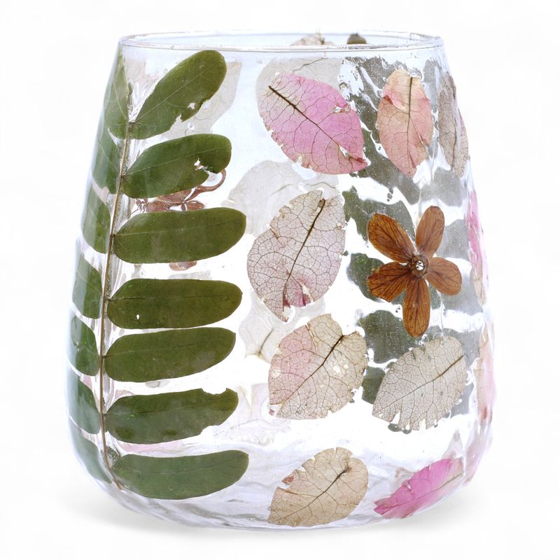 Naturligt Blommigt Glas - Vasformad Ljuslykta - Vår (12x11cm)