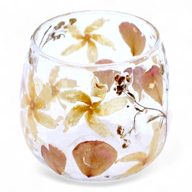 Naturligt Blommigt Glas - Rak Ljuslykta - Ros (8x8cm)