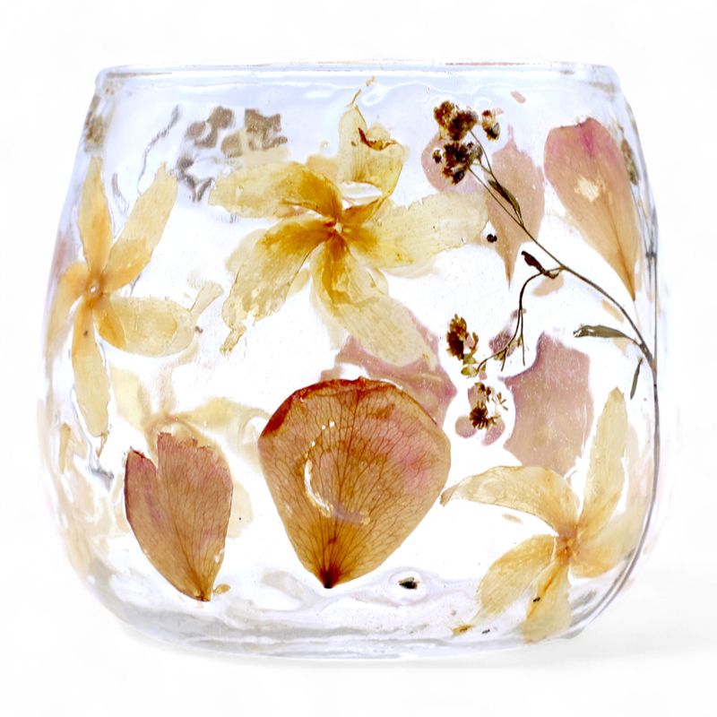 Naturligt Blommigt Glas - Rak Ljuslykta - Ros (8x8cm)