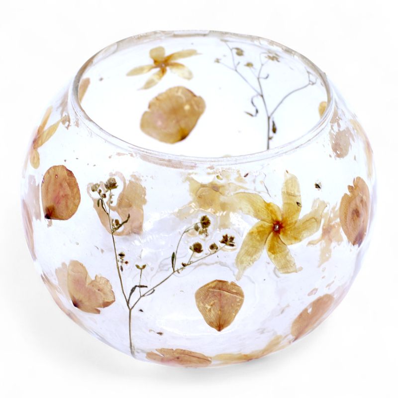 Naturligt Blommigt Glas - Stor Skålformad Ljuslykta - Ros (12x13cm)