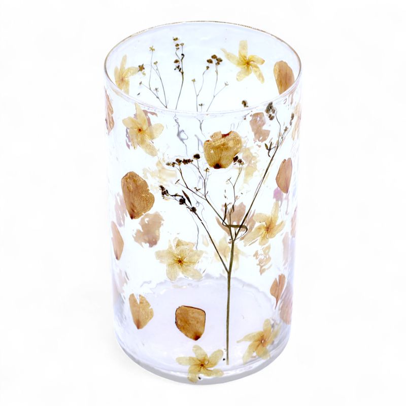 Naturligt Blommigt Glas - Lång Vasformad Ljuslykta - Ros (19x11cm)