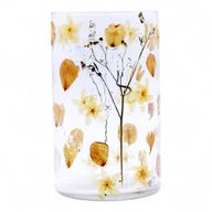 Naturligt Blommigt Glas - Lång Vasformad Ljuslykta - Ros (19x11cm)
