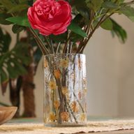 Naturligt Blommigt Glas - Lång Vasformad Ljuslykta - Ros (19x11cm)
