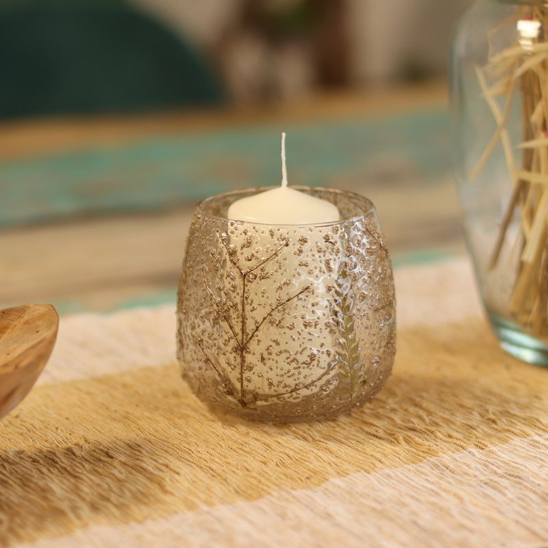 Naturligt Blommigt Glas - Rak Ljuslykta - Tall (10x9cm)