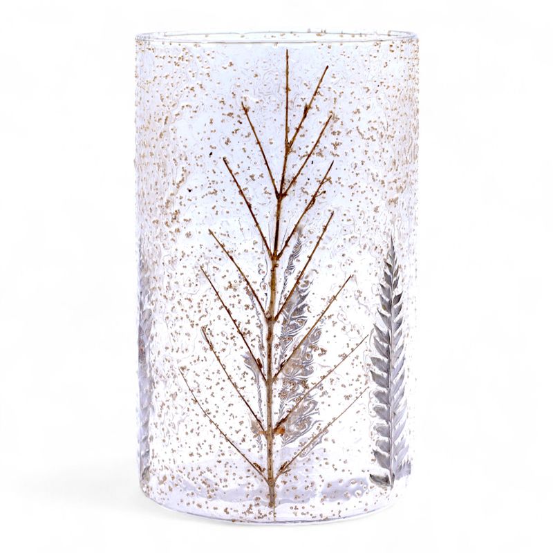 Naturligt Blommigt Glas - Lång Vasformad Ljuslykta - Tall (19x11cm)
