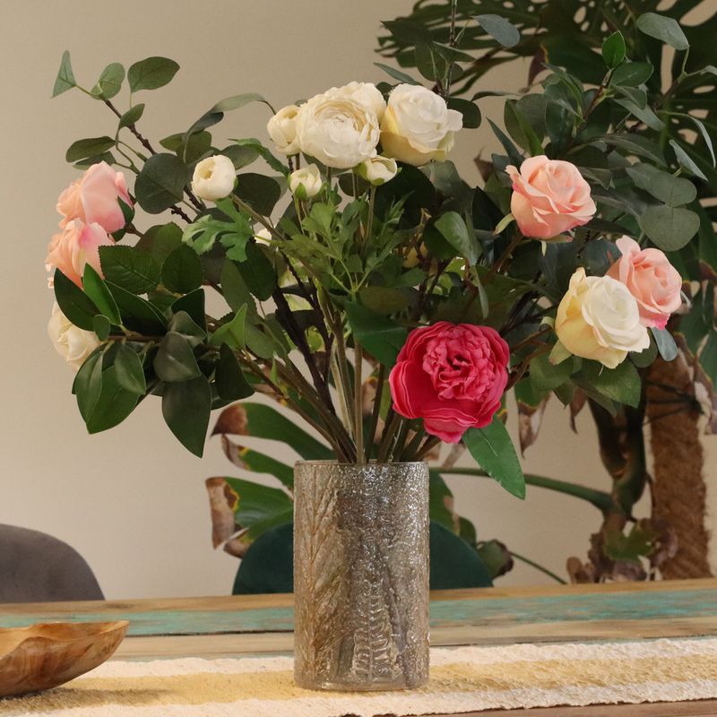 Naturligt Blommigt Glas - Lång Vasformad Ljuslykta - Tall (19x11cm)