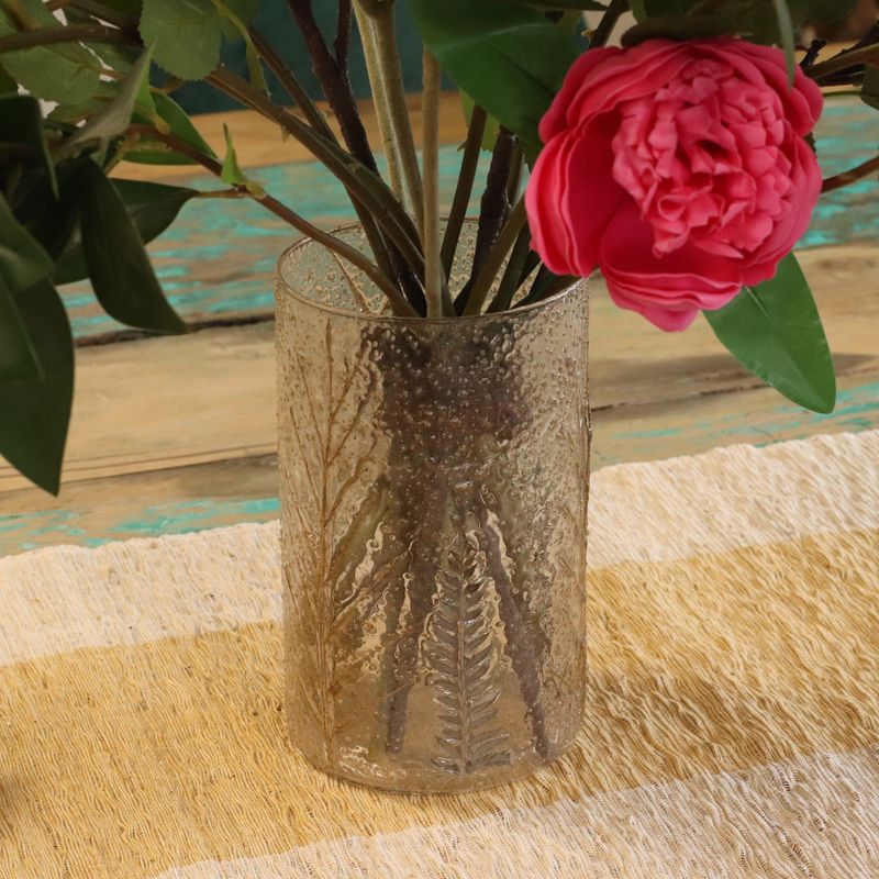 Naturligt Blommigt Glas - Lång Vasformad Ljuslykta - Tall (19x11cm)