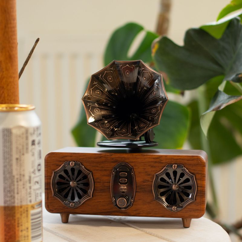 Högtalare i Retrostil – Dubbel Mini-grammofon med Bluetooth