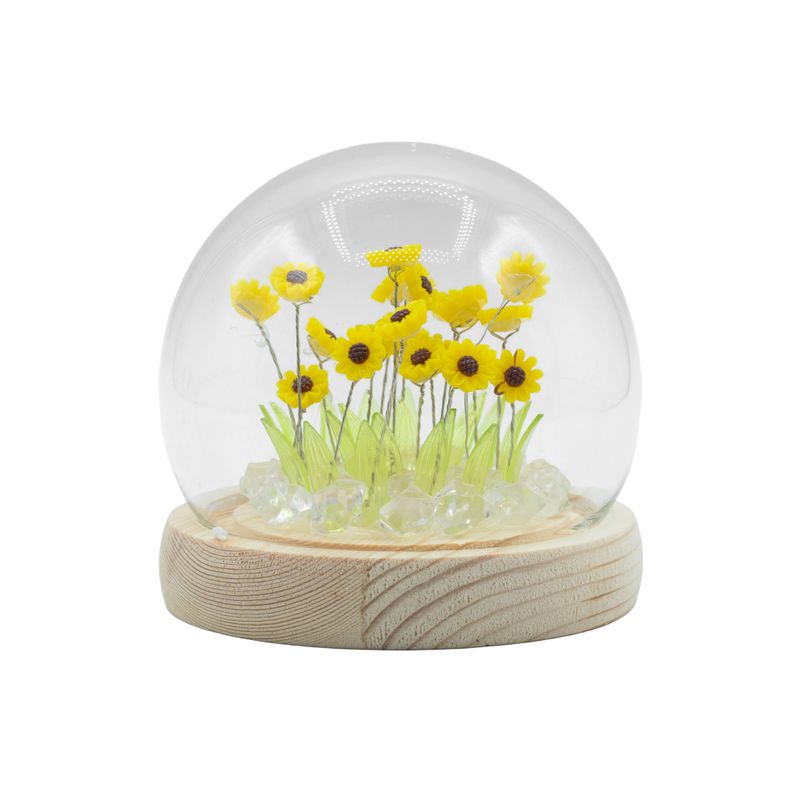 Lysande Glaskupa med Blommor - 20 Solrosor - LED USB