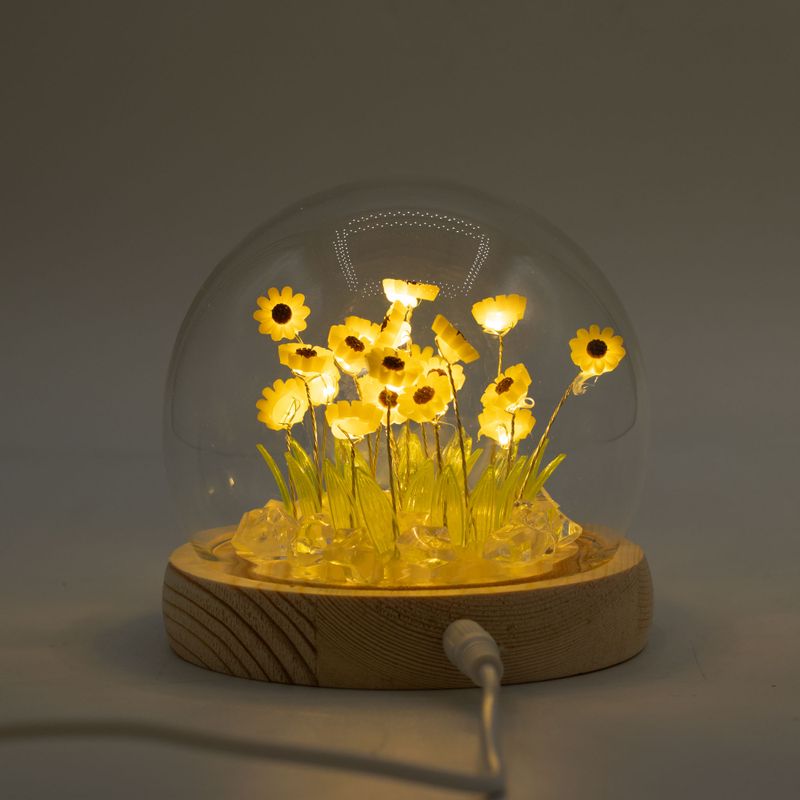 Lysande Glaskupa med Blommor - 20 Solrosor - LED USB