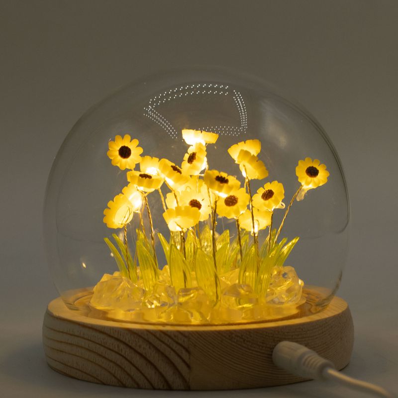 Lysande Glaskupa med Blommor - 20 Solrosor - LED USB