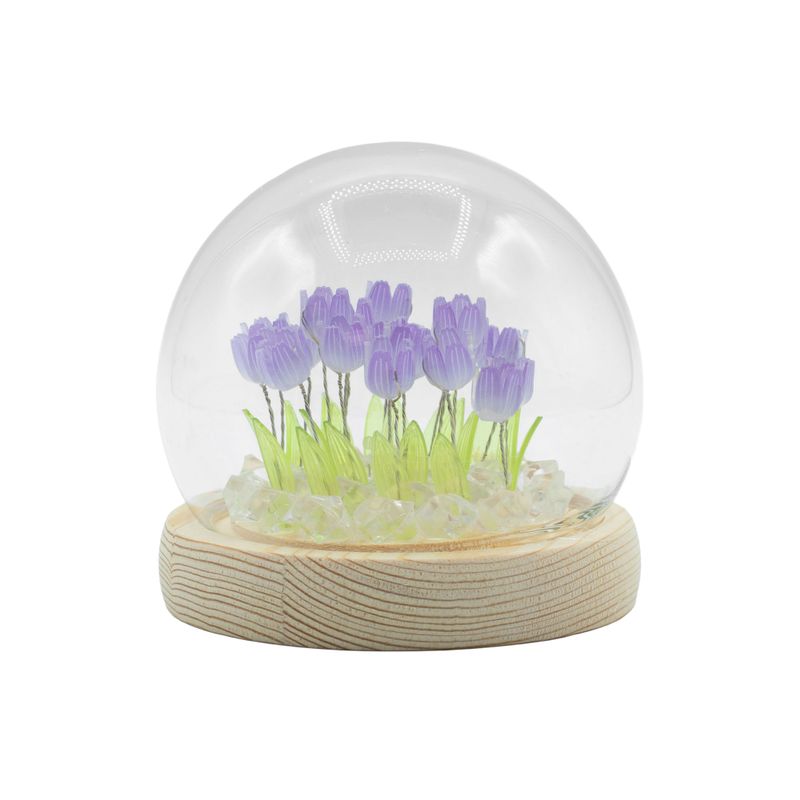 Lysande Glaskupa med Blommor - 20 Tulpaner - LED USB