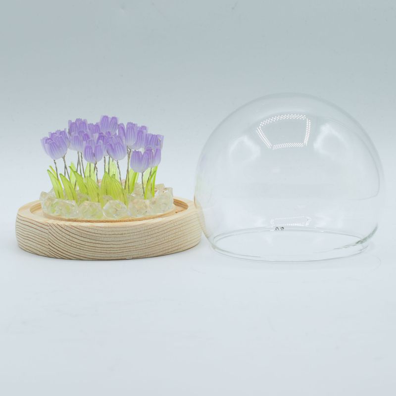 Lysande Glaskupa med Blommor - 20 Tulpaner - LED USB