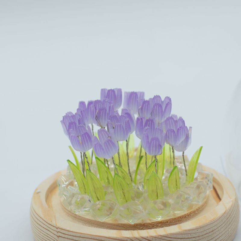 Lysande Glaskupa med Blommor - 20 Tulpaner - LED USB
