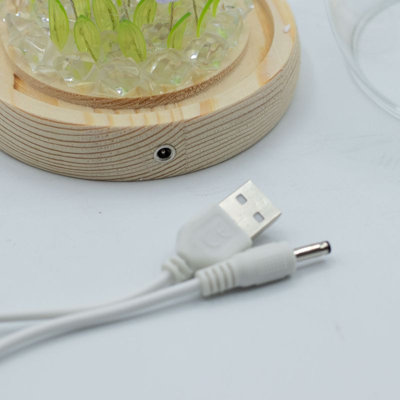 Lysande Glaskupa med Blommor - 20 Tulpaner - LED USB