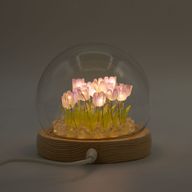 Lysande Glaskupa med Blommor - 20 Tulpaner - LED USB