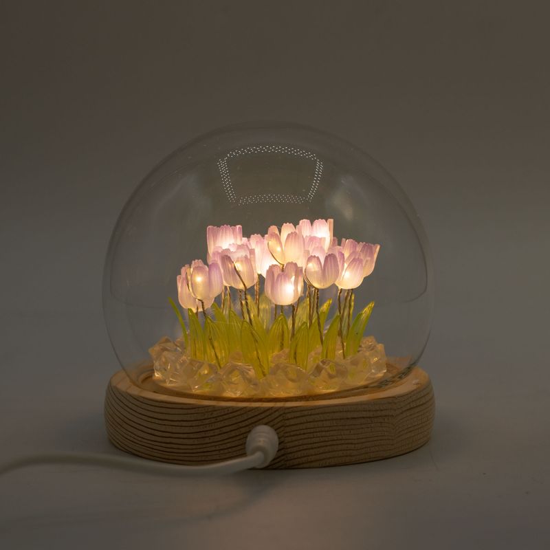 Lysande Glaskupa med Blommor - 20 Tulpaner - LED USB