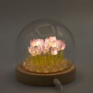Lysande Glaskupa med Blommor - 20 Tulpaner - LED USB