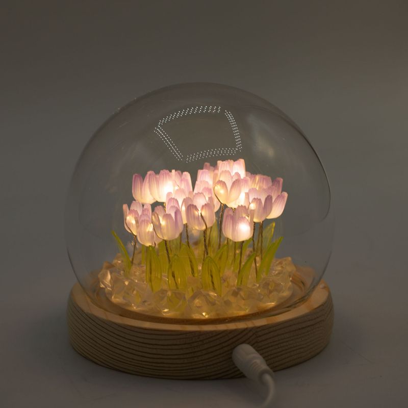 Lysande Glaskupa med Blommor - 20 Tulpaner - LED USB