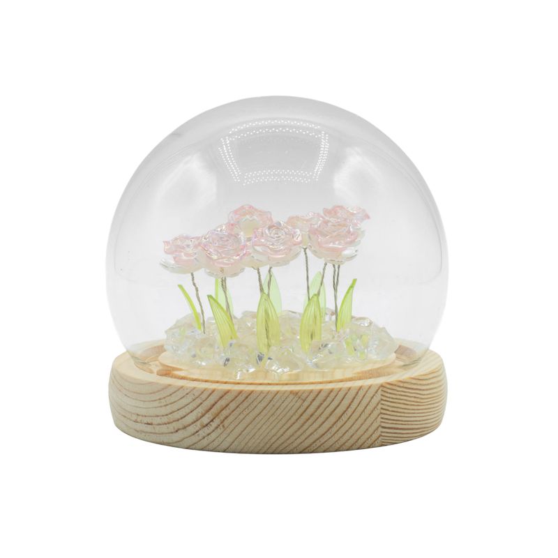 Lysande Glaskupa med Blommor - 10 Rosa Rosor - LED USB