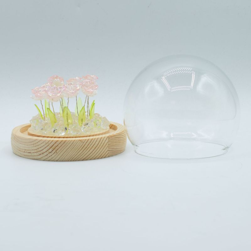 Lysande Glaskupa med Blommor - 10 Rosa Rosor - LED USB