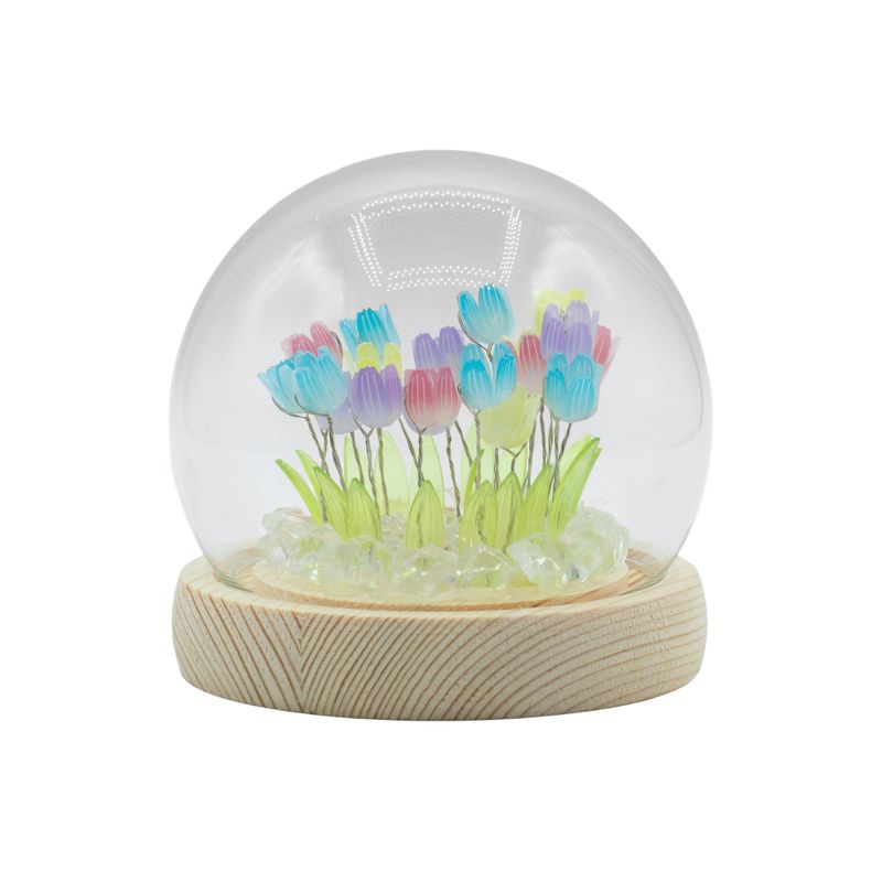 Lysande Glaskupa med Blommor - 20 Blandade Tulpaner - LED USB