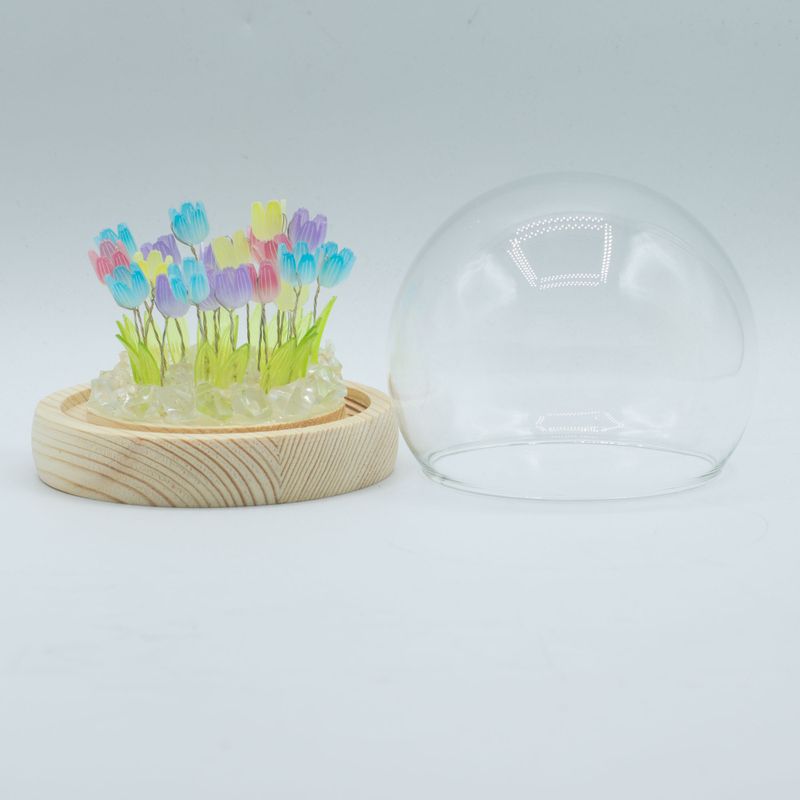 Lysande Glaskupa med Blommor - 20 Blandade Tulpaner - LED USB