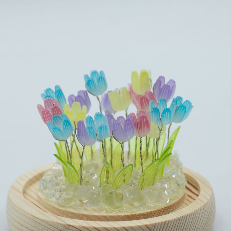 Lysande Glaskupa med Blommor - 20 Blandade Tulpaner - LED USB