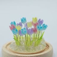 Lysande Glaskupa med Blommor - 20 Blandade Tulpaner - LED USB