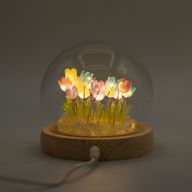 Lysande Glaskupa med Blommor - 20 Blandade Tulpaner - LED USB