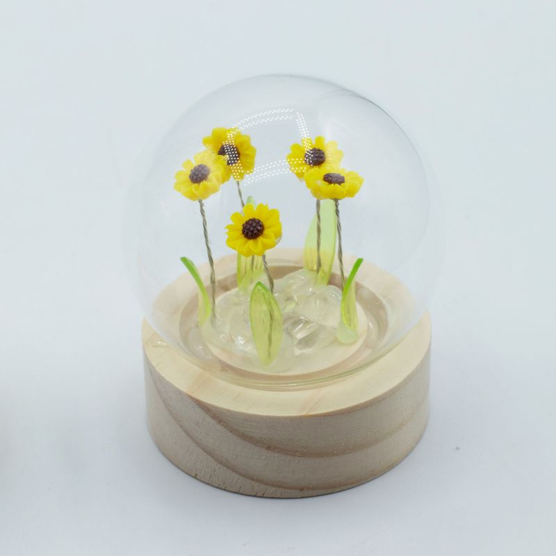 Lysande Glaskupa med Blommor - 5 Solrosor - LED Batteri