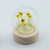Lysande Glaskupa med Blommor - 5 Solrosor - LED Batteri