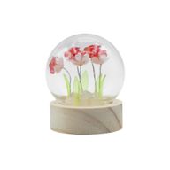 Lysande Glaskupa med Blommor - 5 Röda Rosor - LED Batteri
