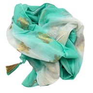 Nomad Sari Pareo - Handmålad Design i Vit & Turkos med Sköldpaddor i Guld