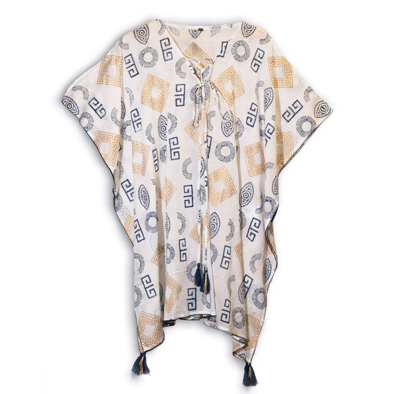 Nomad Sari Kaftan - Handmålad Grekisk Motiv i Guld & Blå