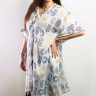 Nomad Sari Kaftan - Handmålad Grekisk Motiv i Guld & Blå