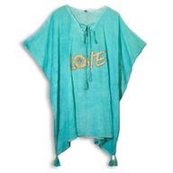 Nomad Sari Kaftan - Handmålad Design "Love" i Turkos & Guld