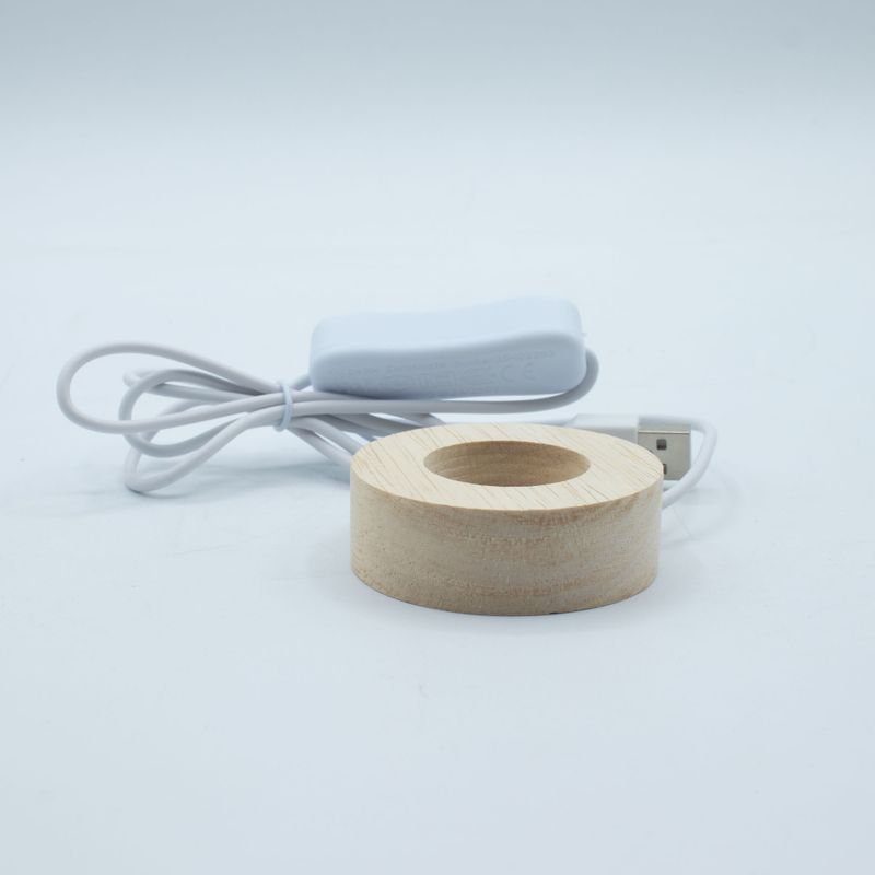 6 cm rund USB-LED-ställ i trä - Kall/Varm/Dagljus