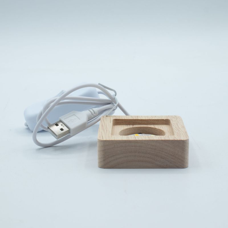 6 cm kvadratiskt trä USB-LED-stativ - Kallvitt/Varmvitt/Dagljus