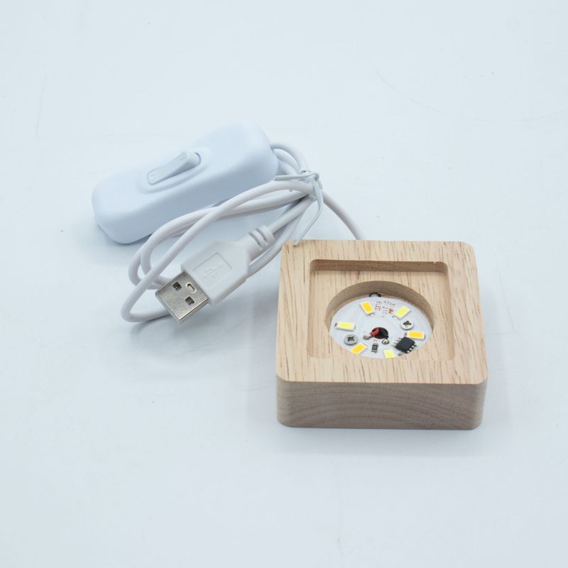 6 cm kvadratiskt trä USB-LED-stativ - Kallvitt/Varmvitt/Dagljus
