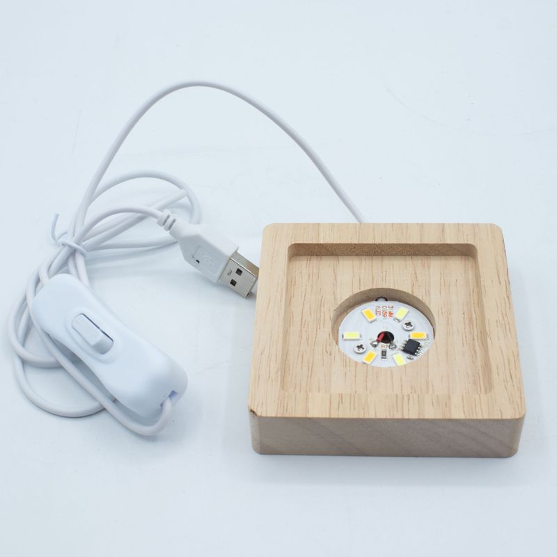 8 cm kvadratiskt trä USB-LED-stativ – kallvitt/varmvitt/dagsljus